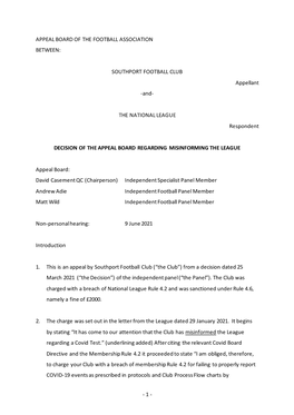 SOUTHPORT FOOTBALL CLUB Appellant -And