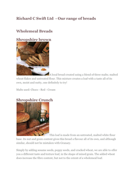 Richard C Swift Ltd - Our Range of Breads