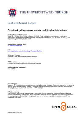 Fossil Oak Galls Preserve Ancient Multitrophic Interactions