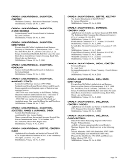 Saskatchewan Genealogical Society Bulletin Subject Index Page 76 CANADA: SASKATCHEWAN, SHERWOOD, St