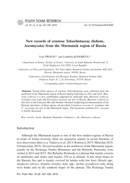 New Records of Crustose Teloschistaceae (Lichens, Ascomycota) from the Murmansk Region of Russia