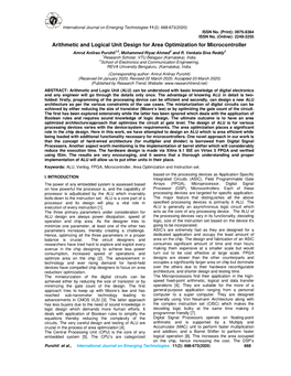 Arithmetic and Logical Unit Design for Area Optimization for Microcontroller Amrut Anilrao Purohit 1,2 , Mohammed Riyaz Ahmed 2 and R