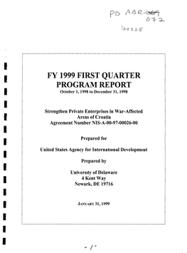 FY 1999 FIRST QUARTER PROGRAM REPORT October 1,1998 to December 31,1998