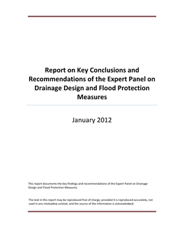 Report on Key Conclusions and Recommendations of the Expert Panel on Drainage Design and Flood Protection Measures