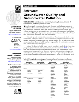 Reference: Groundwater Quality and Groundwater Pollution