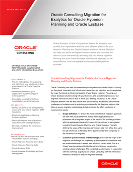 DATA SHEET Oracle Consulting Migration for Oracleexalytics Consulting for Oracle Hyperion Planning and Oracle Essbase
