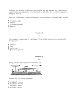 Rebecca Has Samples of Different Types of Metal, and She Wants to Find the Density of Each
