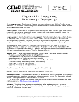 Diagnostic Direct Laryngoscopy, Bronchoscopy & Esophagoscopy