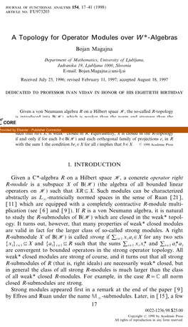 A Topology for Operator Modules Over W*-Algebras Bojan Magajna