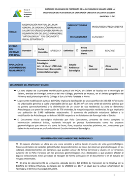 Dictamen Del Cpna Sobre La Modificación Del Pgou De Sallent De Gállego