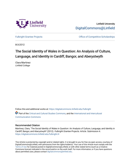 The Social Identity of Wales in Question: an Analysis of Culture, Language, and Identity in Cardiff, Bangor, and Aberystwyth