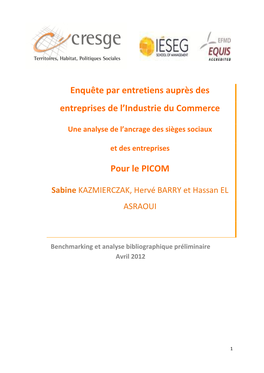 Enquête Par Entretiens Auprès Des Entreprises De L'industrie Du