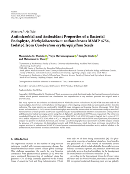 Research Article Antimicrobial and Antioxidant Properties of a Bacterial