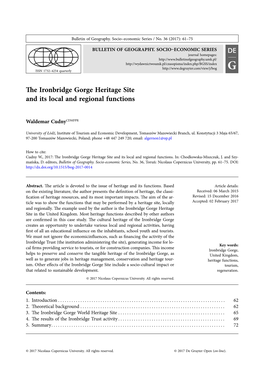 The Ironbridge Gorge Heritage Site and Its Local and Regional Functions