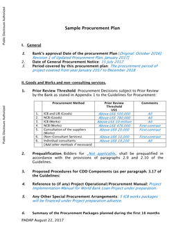 Sample Procurement Plan