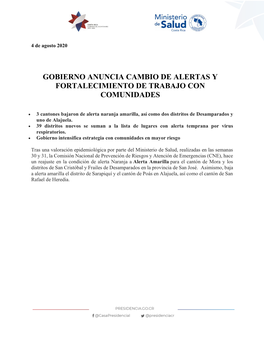 Gobierno Anuncia Cambio De Alertas Y Fortalecimiento De Trabajo Con Comunidades