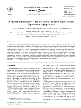 A Molecular Phylogeny of the Neotropical Butterfly Genus Anartia