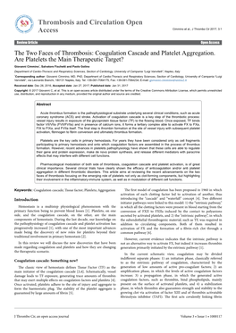 The Two Faces of Thrombosis: Coagulation Cascade and Platelet Aggregation. Are Platelets the Main Therapeutic Target