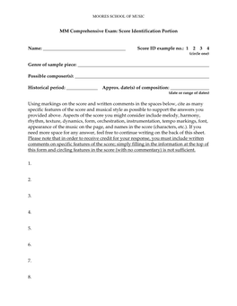 MM Comprehensive Exam: Score Identification Portion Name