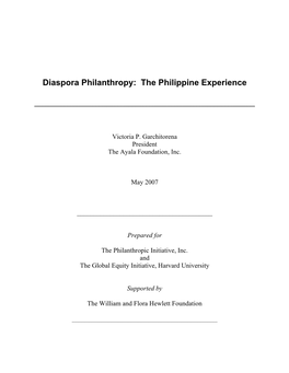 Diaspora Philanthropy: the Philippine Experience