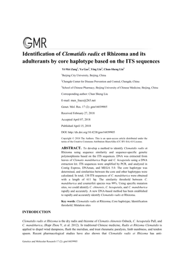 Identification of Clematidis Radix Et Rhizoma and Its Adulterants by Core Haplotype Based on the ITS Sequences