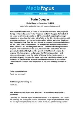 Torin Douglas Media Masters - November 13, 2014 Listen to the Podcast Online, Visit