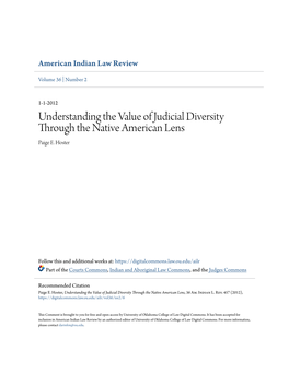 Understanding the Value of Judicial Diversity Through the Native American Lens Paige E