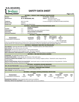 SAFETY DATA SHEET Page 1 of 2 SECTION 1: PRODUCT and COMPANY IDENTIFICATION Product: SURE-STEP™ Part Number: 3567000 Manufacturer: W