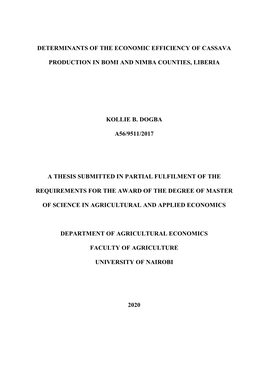 Determinants of the Economic Efficiency of Cassava Production in Bomi and Nimba Counties, Liberia”____