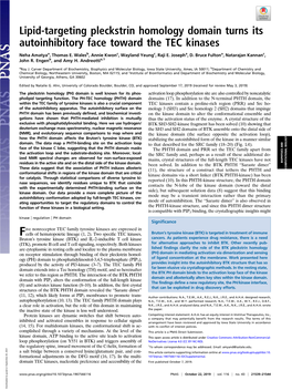 Lipid-Targeting Pleckstrin Homology Domain Turns Its Autoinhibitory Face Toward the TEC Kinases