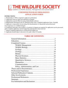 Certified Wildlife Biologist® Application Form Instructions: 1