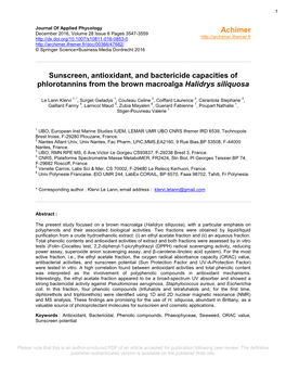 Sunscreen, Antioxidant, and Bactericide Capacities of Phlorotannins from the Brown Macroalga Halidrys Siliquosa