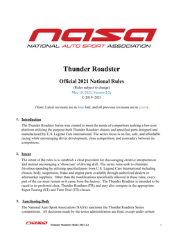 2021 Thunder Roadster Rules