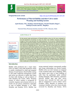 Performance of Murrah Buffalo and Their Calves Under Weaning and Suckling System