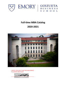 Full-Time MBA Catalog 2020-2021