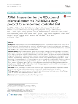 Aspirin Intervention for the Reduction of Colorectal Cancer Risk (ASPIRED): a Study Protocol for a Randomized Controlled Trial David A