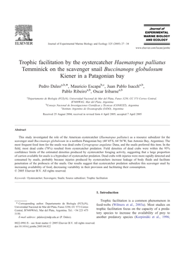 Trophic Facilitation by the Oystercatcher Haematopus Palliatus Temminick on the Scavenger Snail Buccinanops Globulosum Kiener in a Patagonian Bay