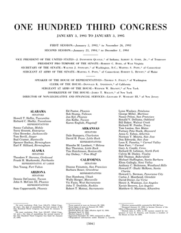 One Hundred Third Congress January 3, 1993 to January 3, 1995