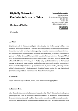 Digitally Networked Feminist Activism in China