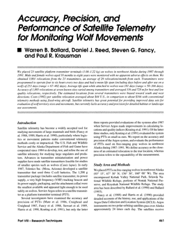 Accuracy, Precision, and Performance of Satellite Telemetry for Monitoring Wolf Movements Within Each Category