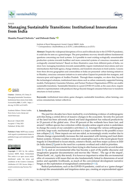 Managing Sustainable Transitions: Institutional Innovations from India