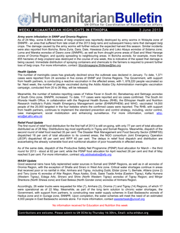 Army Worm Infestation in SNNP and Oromia Regions As of 24 May