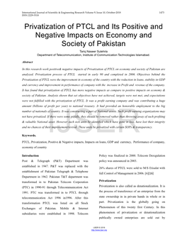 Privatization of PTCL and Its Positive and Negative Impacts on Economy