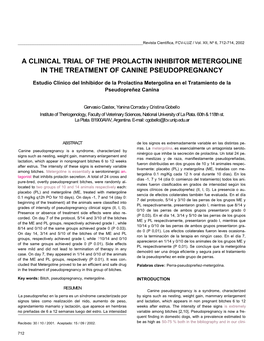 A Clinical Trial of the Prolactin Inhibitor Metergoline in the Treatment of Canine Pseudopregnancy