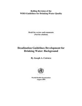 Desalination Guidelines Development for Drinking Water: Background