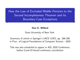 How the Law of Excluded Middle Pertains to the Second Incompleteness Theorem and Its Boundary-Case Exceptions