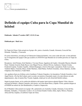 Definido El Equipo Cuba Para La Copa Mundial De Béisbol