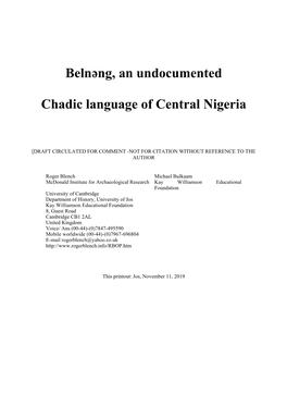 Belnәng, an Undocumented Chadic Language of Central Nigeria