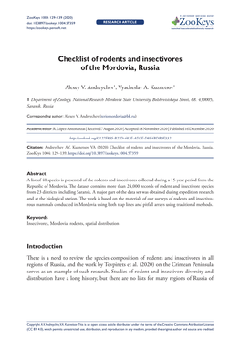 ﻿Checklist of Rodents and Insectivores of the Mordovia, Russia