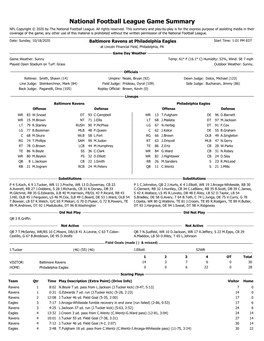 National Football League Game Summary NFL Copyright © 2020 by the National Football League